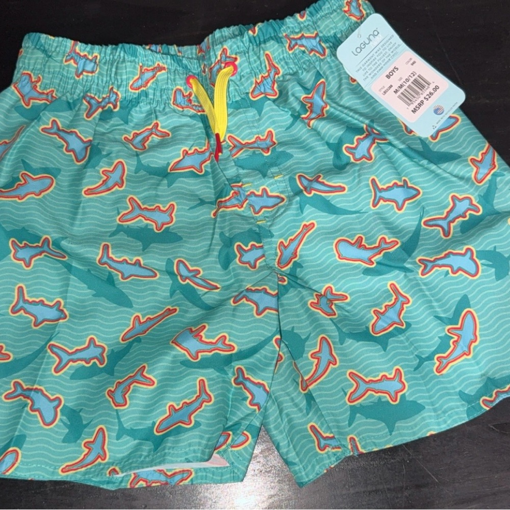 Laguna Kids Shark Pattern Swim Trunks - size M (10/12)